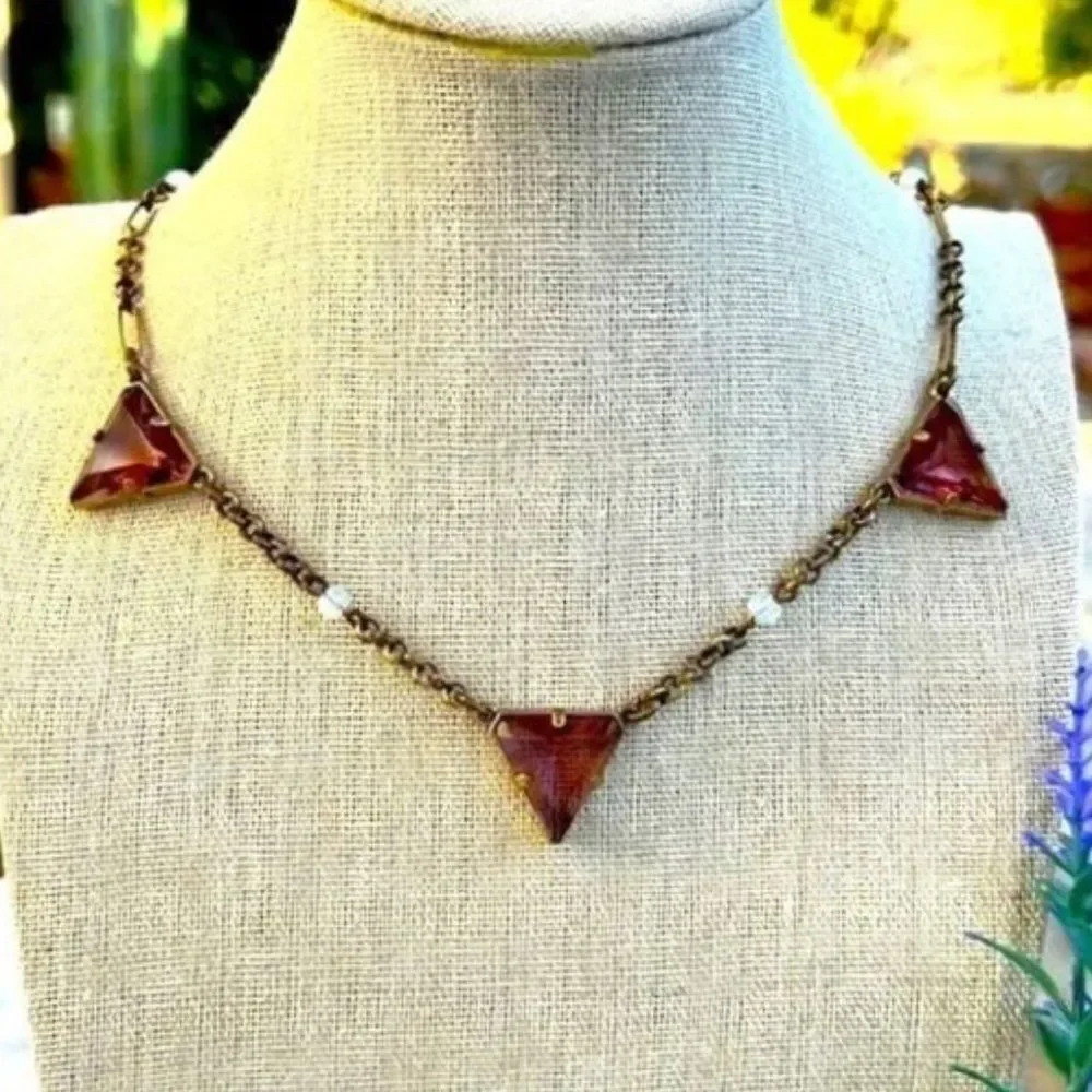 Vintage J Crew Pink Triangle Moonstone Necklace